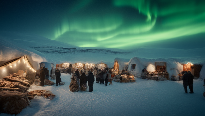 Inuit Northern Lights scene