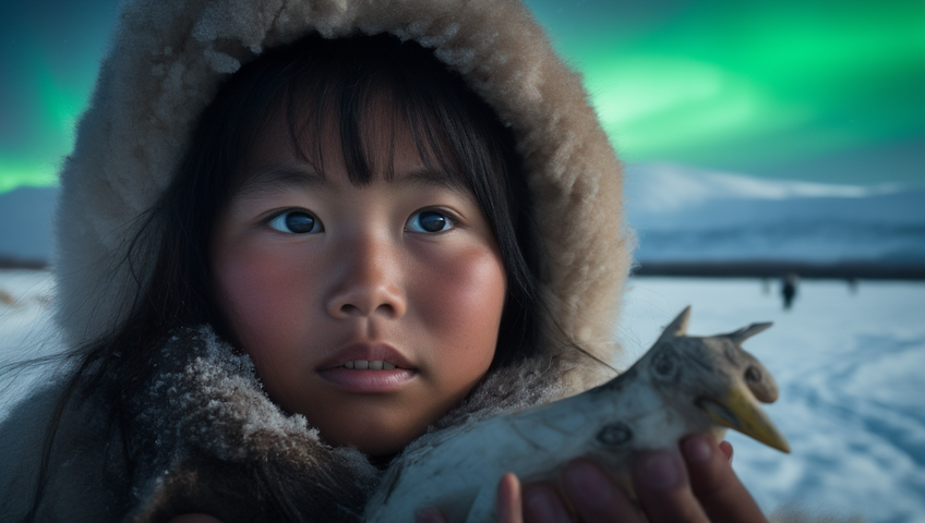 Inuit Northern Lights scene